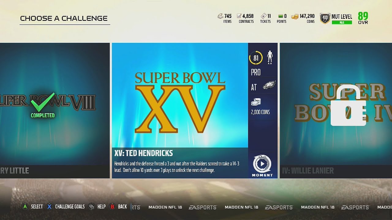 Madden NFL 18 | Legends of Super Bowl Challenge #6 | XV: Ted Hendricks