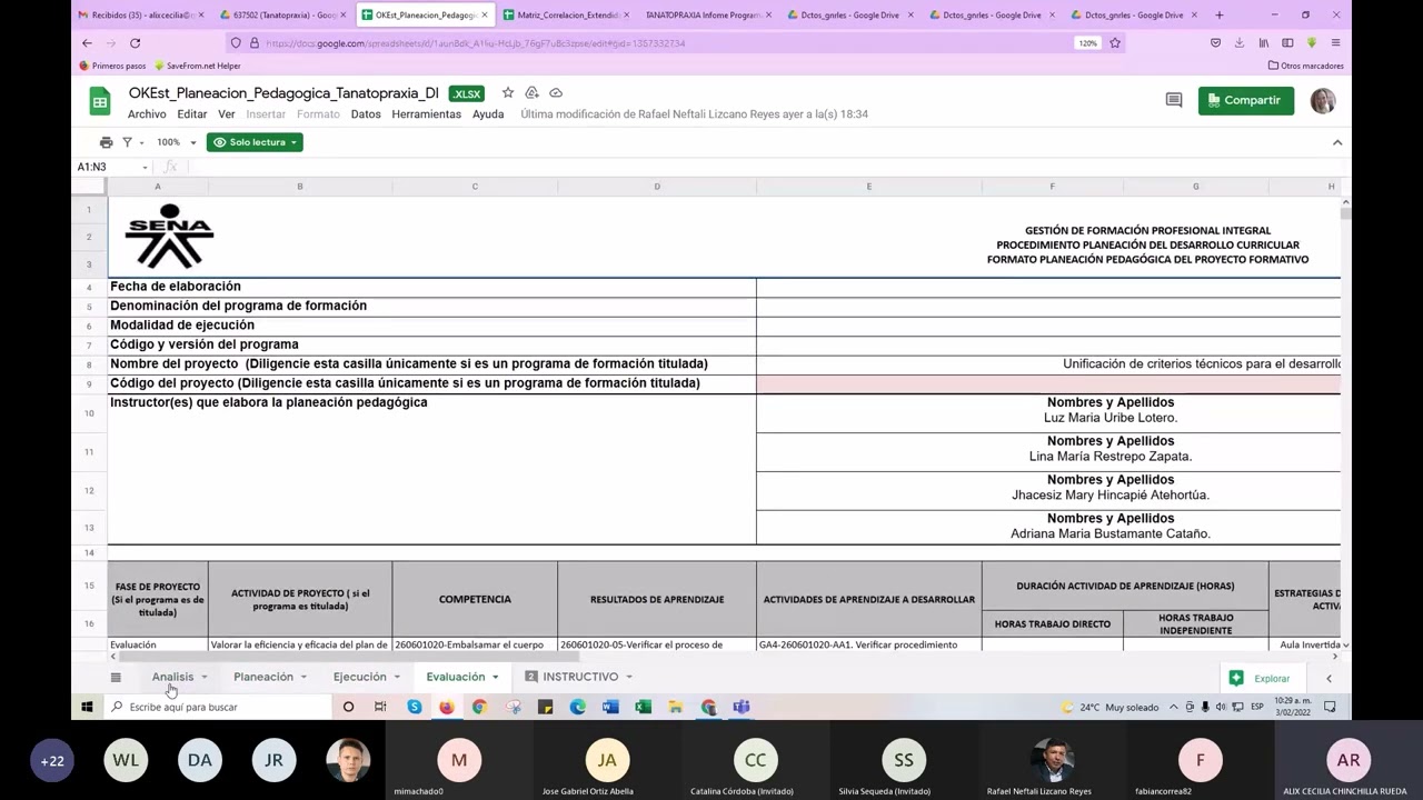 Revisión de la planeación Pedagógica del proyecto formativo
