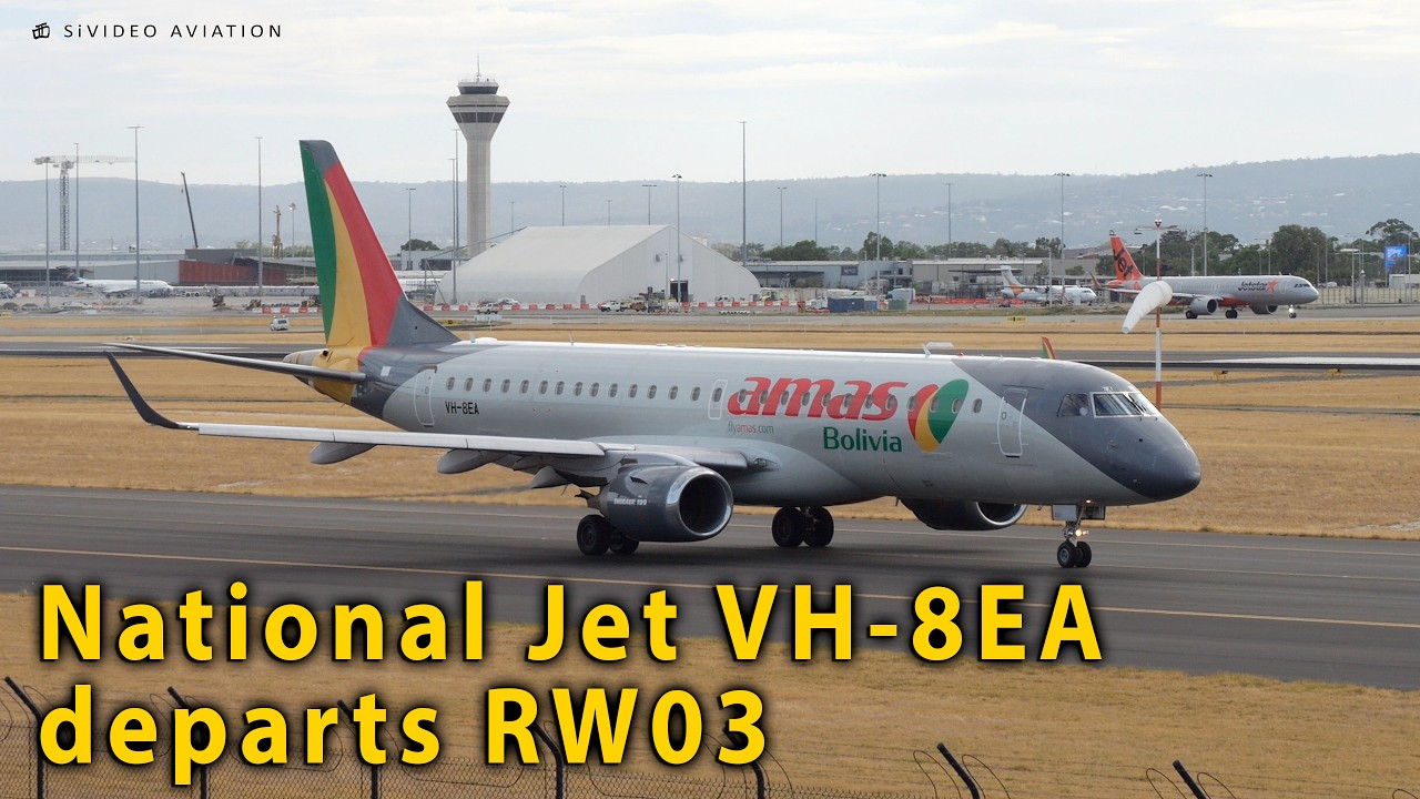 National Jet Express (VH-8EA) departing RW03 at Perth Airport.