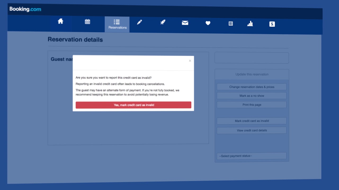How to mark a credit card as invalid in the extranet | Booking.com