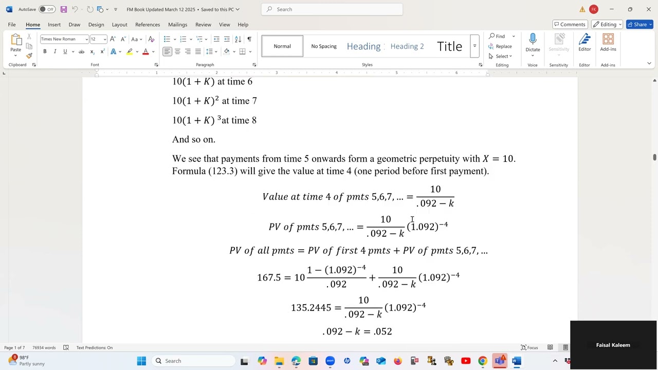 Actuarial SOA Exam FM Prep Lesson 125: SOA Sample Question 11, Mixture of Level & Arithmetic Annuity