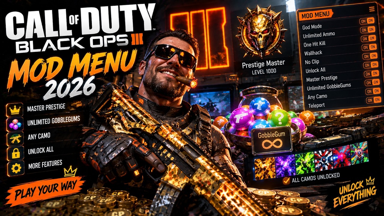BLACK OPS 3 MOD MENU 2026 | Unlock All, Master Prestige, Any Camo & Unlimited GobbleGums