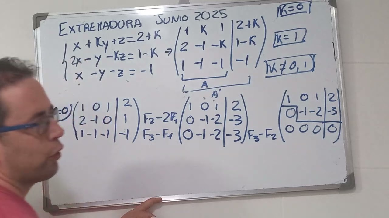 Matemáticas II EBAU Extremadura Junio 2025 Discusión de sistemas de ecuaciones 