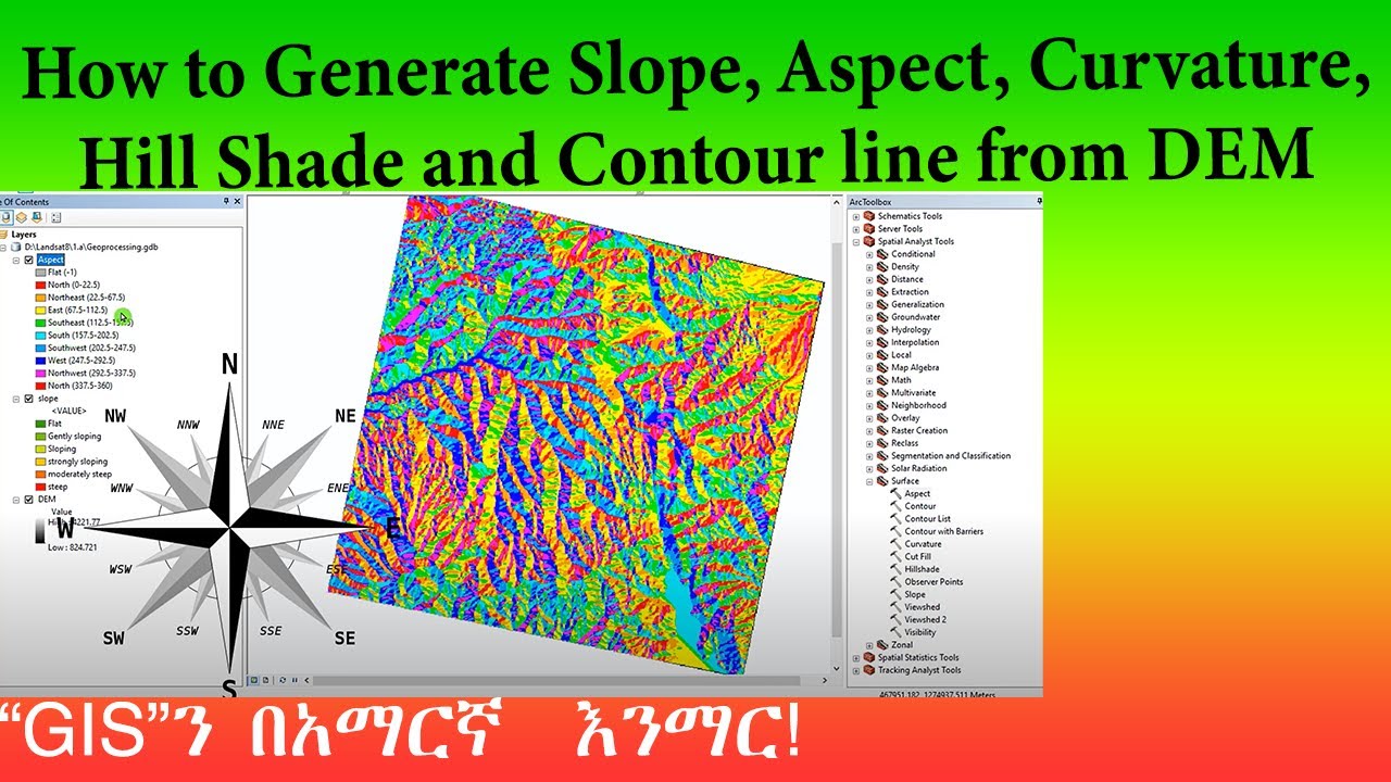 Slope, Aspect, Curvature, Hill shade and contour line using ArcGIS