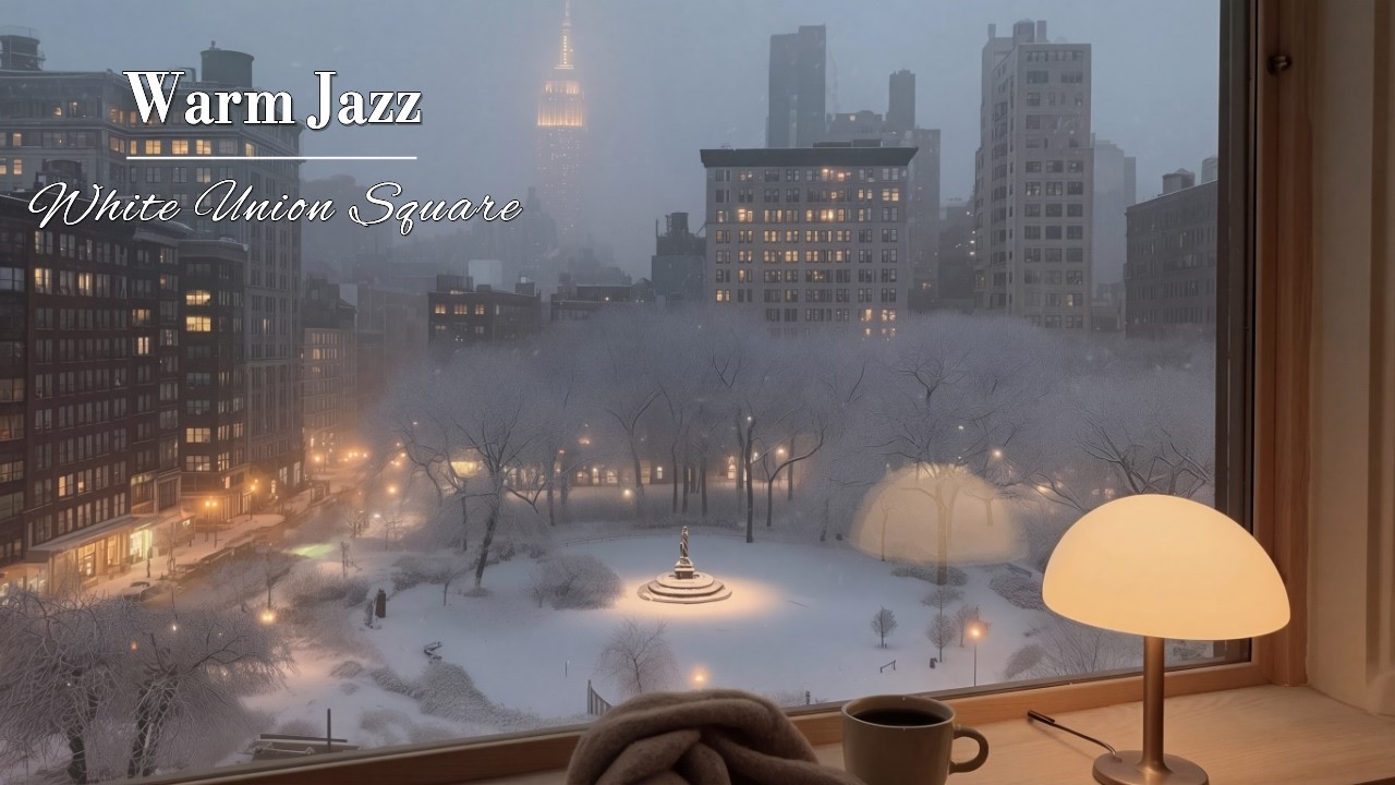유니온 스퀘어가 내려다보이는 창가, 재즈가 있어 따뜻한 겨울밤 4K | ❄️Snowy New York Jazz in Union Square for Relaxing