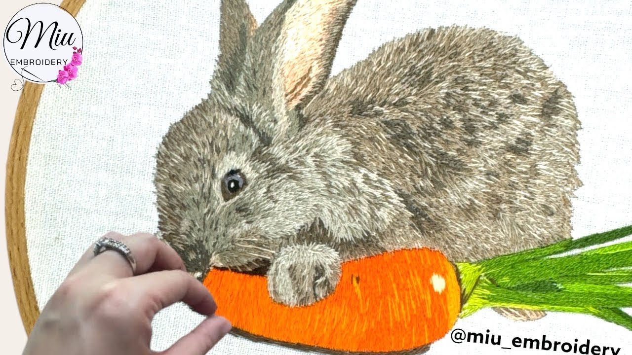 Thread Painting Rabbit 🐰🥕Hand Embroidery