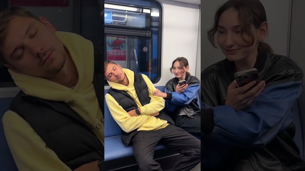 Sleeping boyfriend prank on the subway 😴 #AlexEasy #Subway #Pranks