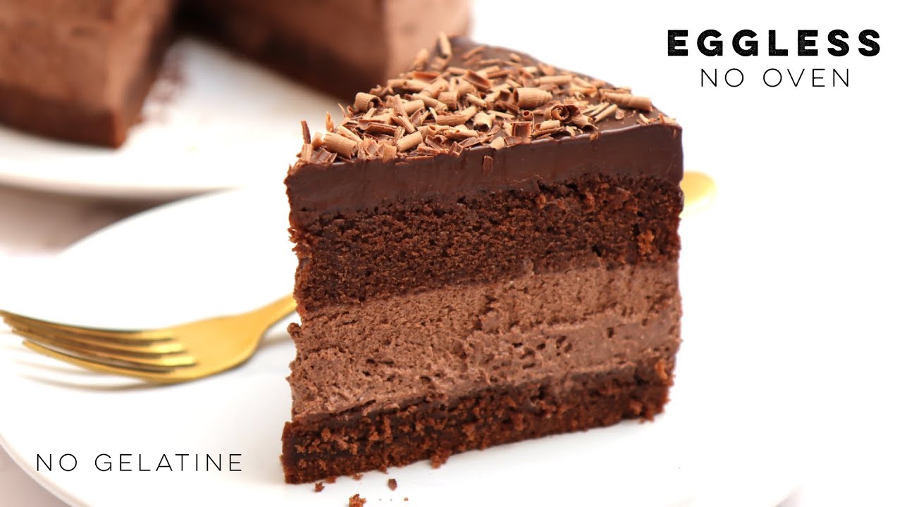 Chocolate mousse cake recipe  [No Oven, No Eggs, No Gelatin]