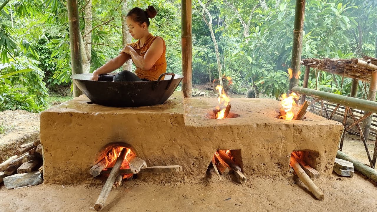 How to build a beautiful wood stove from clay - Steam bath - Ep.92
