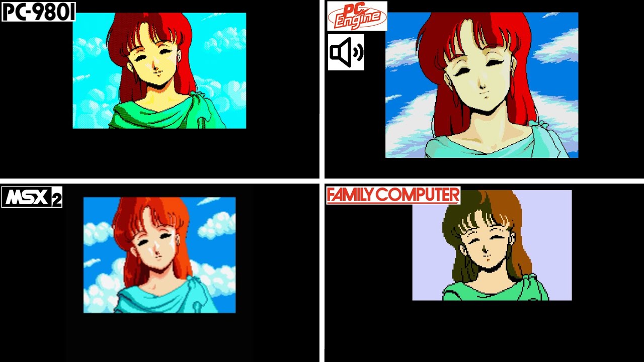 イース2　Ys2　オープニング比較　PC98・PCエンジン・ファミコン・MSX2　シーン比較・BGM切換あり