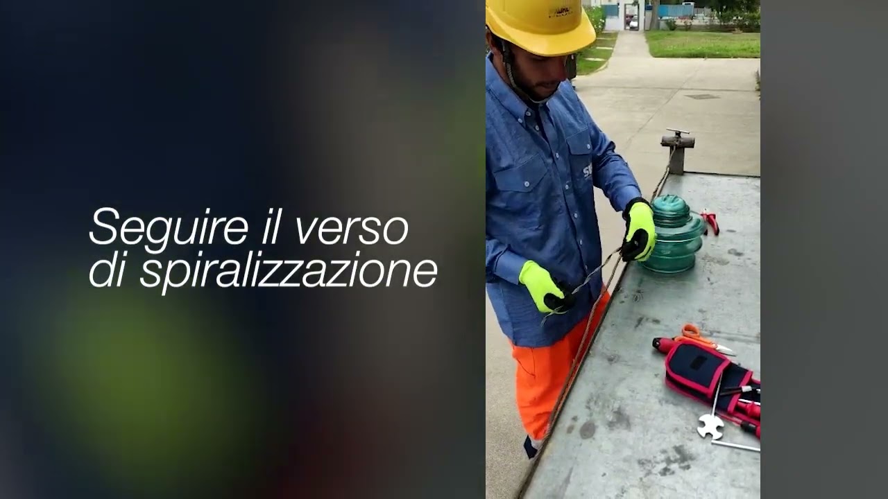 Installazione legatura preformata su linea aerea MT