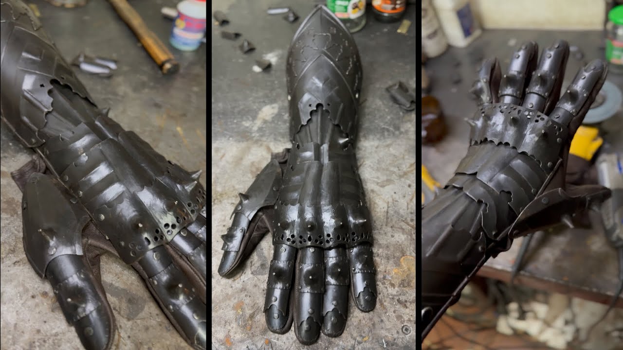 Making Renaissance medieval gloves..! 100% made of steel and leather! #blacksmith #medieval #artwork