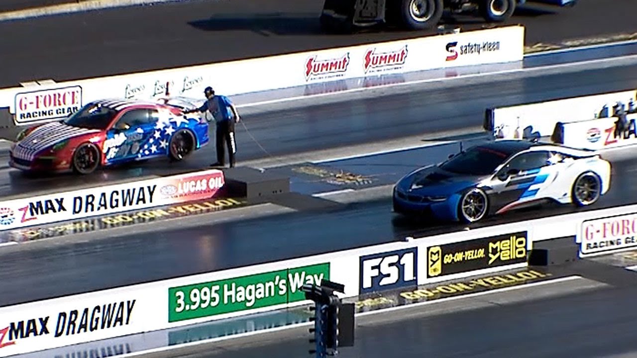 BMW i8 vs Porsche GT3 GoldRush Rally 1/4 Mile Drag Racing