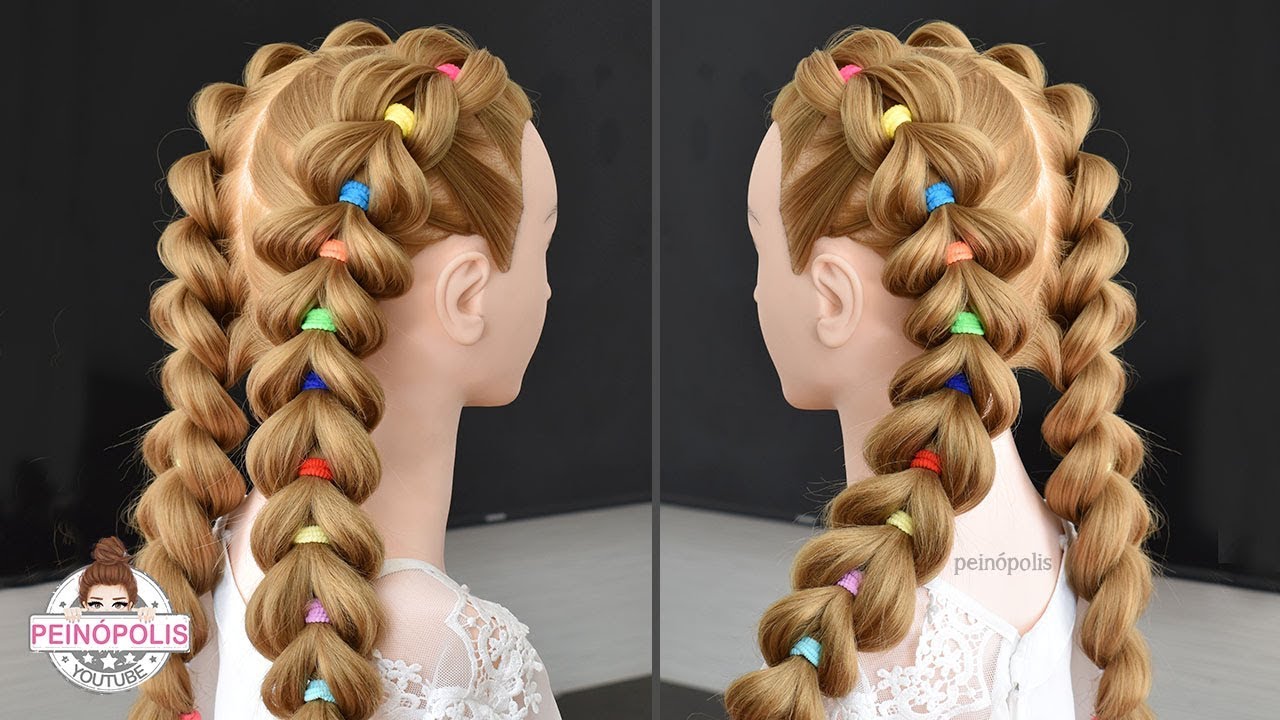 PEINADOS FACILES para NIÑAS con LIGAS de COLORES