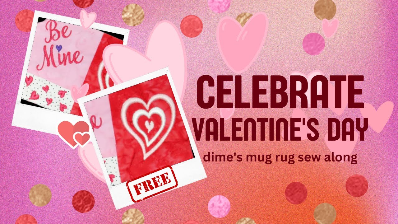 OML Embroidery Live! #dimesewalong #onthehouse Valentine's Day Mug rug