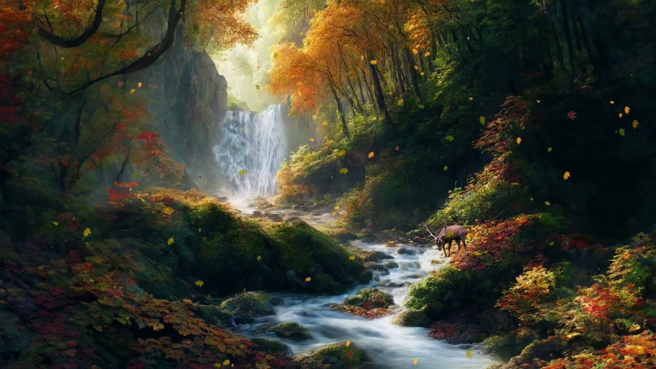 Soft Relaxing Music with Waterfall Sounds & Nature Ambience