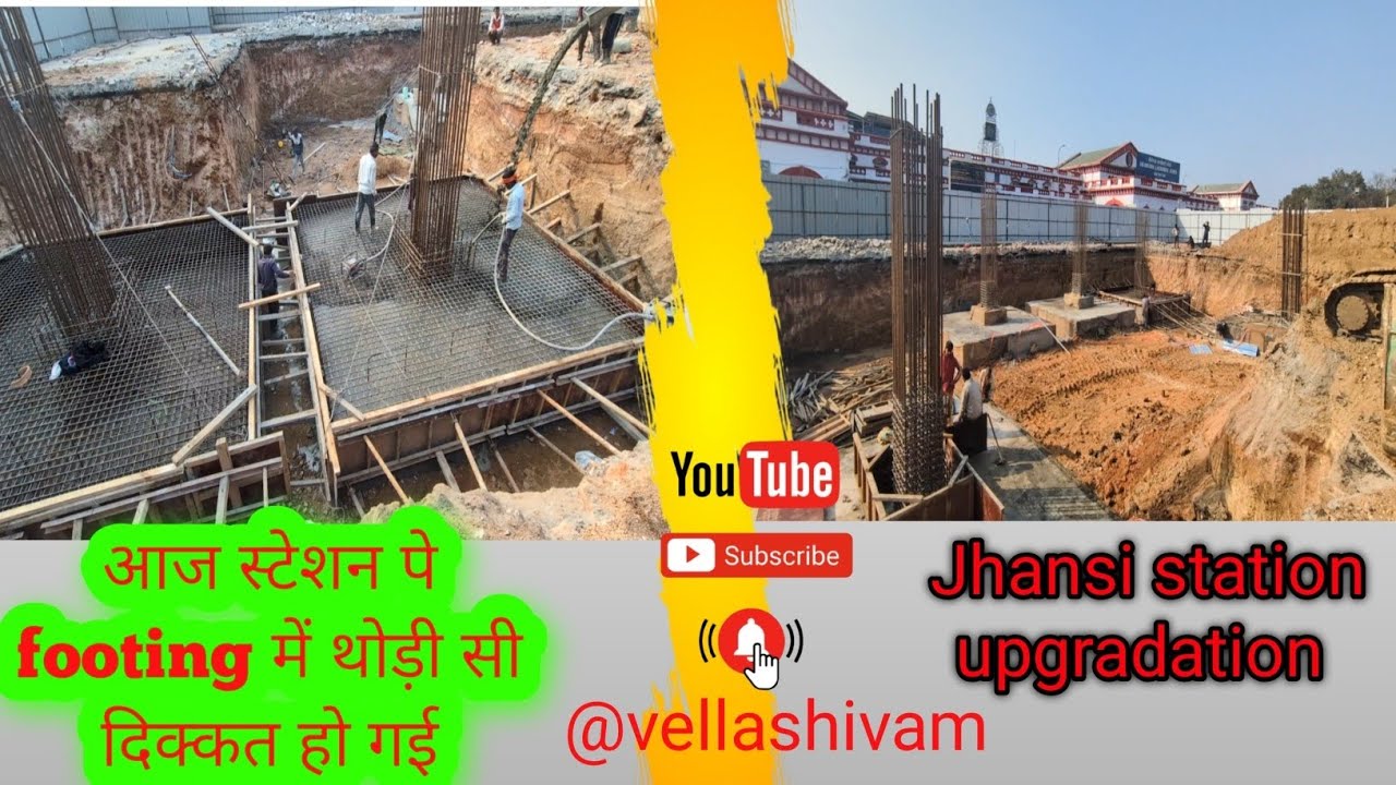 Jhansi station upgradation (MLCP 1) शटरिंग निकल गई footing का कंक्रीट करते हुए। (@vellashivam-m1f) 
