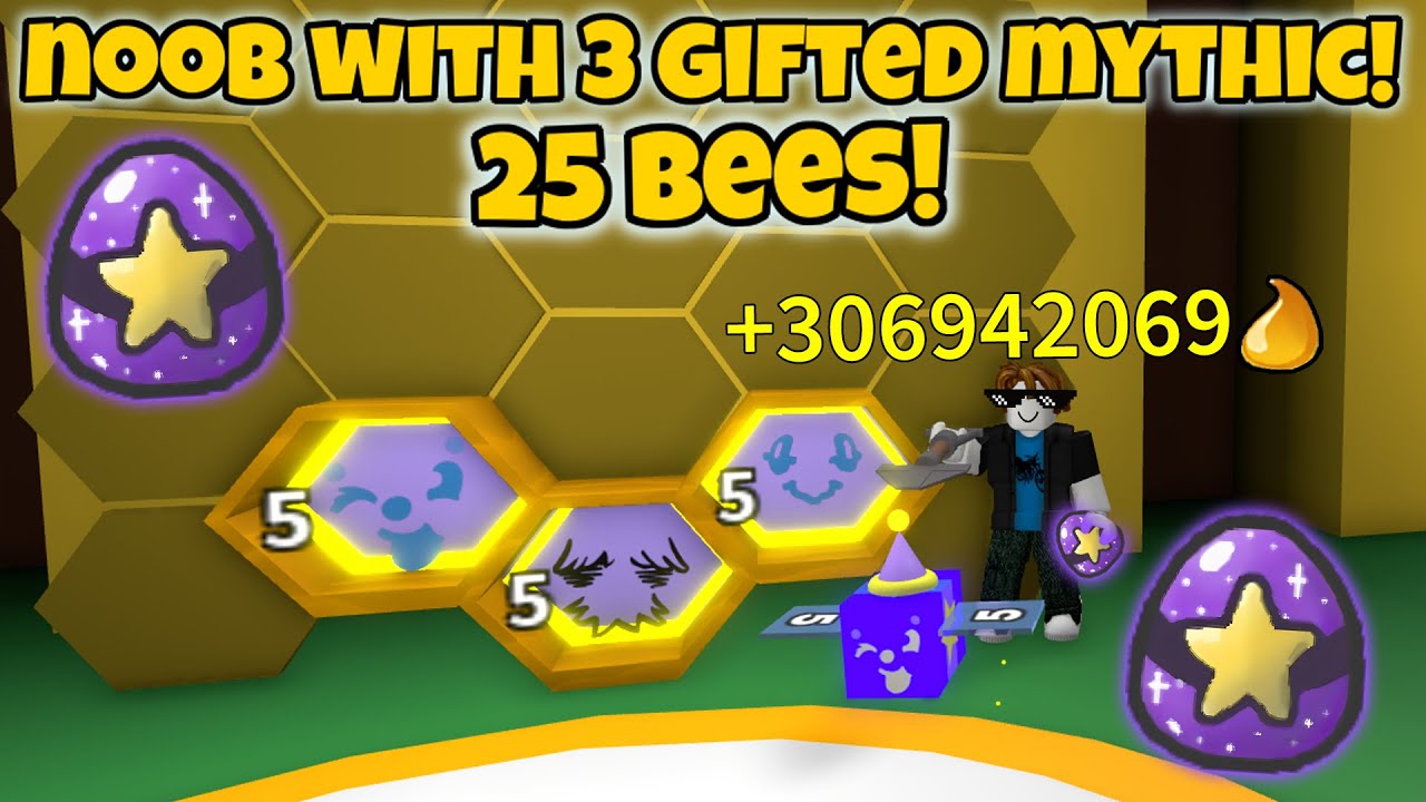 Noob With 3 Gifted Mythic Bees! Gets 25 Bees in 1 Hour! (Bee Swarm Simulator)