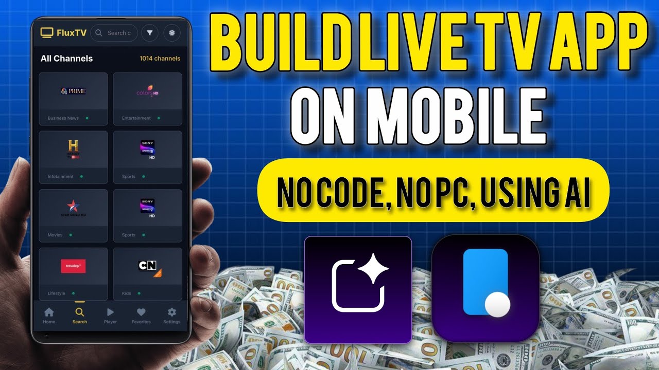 Live TV App on Mobile &mdash; No Code + AI | Step-by-Step Hindi Tutorial (Hindi 2025)