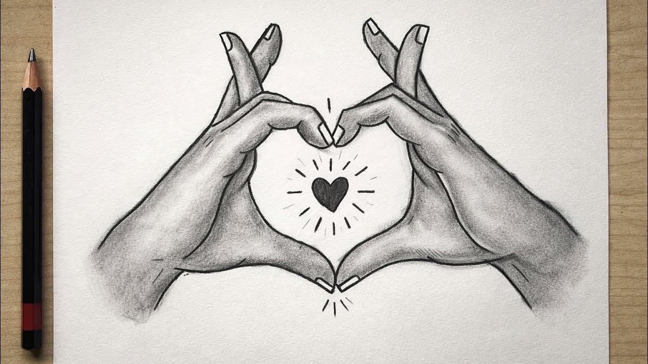 How to Draw Heart with Hands 🤞❤️ | Easy Pencil Drawing Step by Step
