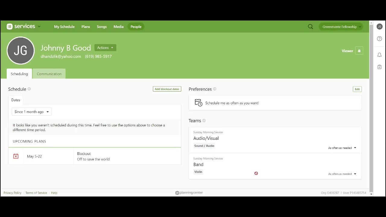 Planning Center Tutorial - Edit Profile, Serving Preferences, Block-Out Dates