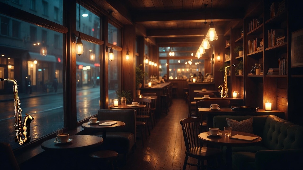 (#3) 11 Hours Cozy Rainy Night Jazz Café ☕ Smooth Jazz Ambience for Relaxing & Study