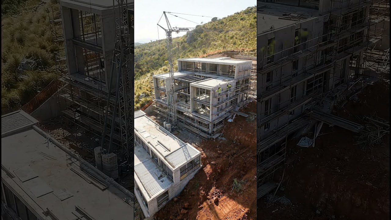 Private Modern Hillside Estate | Full Exterior Construction Time-Lapse | Fixed Drone Build Cinematic