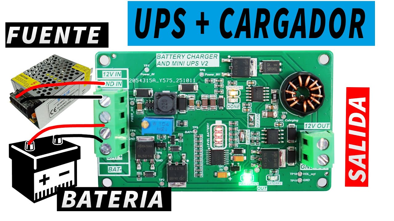 COMO HACER un mini UPS con CARGADOR de BATER&Iacute;AS || para que nunca se apaguen tus equipos criticos