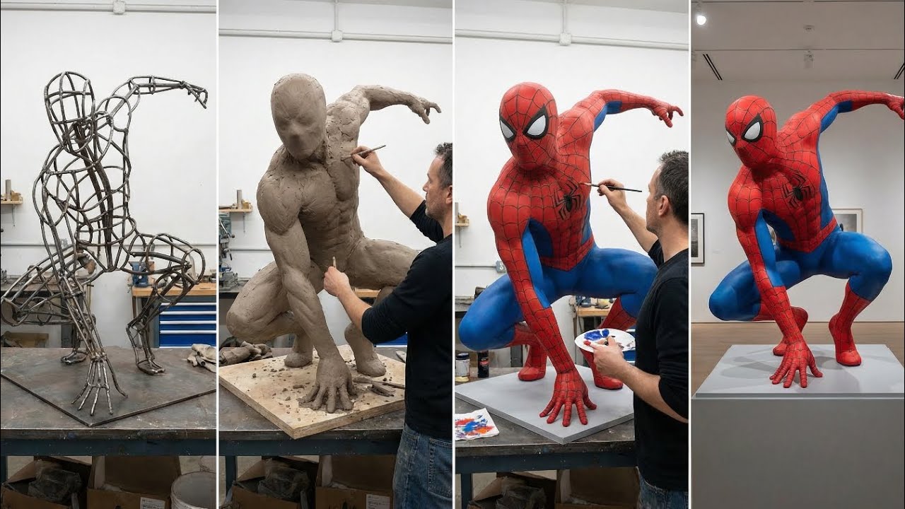 Large Spiderman statue🤩How beautiful and majestic!                  #sculpting #spiderman #marvel 