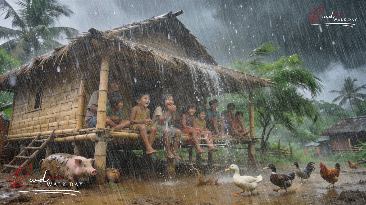 THE BIGGEST WINDSTORM AND RAINSTORM IN ASIAN RURAL LIFE - RAIN WALK FOR RELAXING