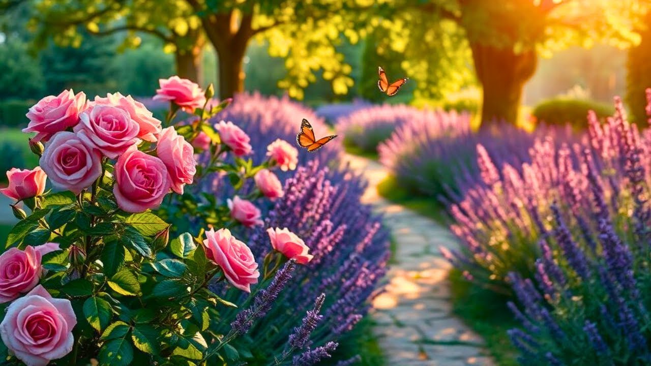 Healing Music for Stress Relief 🌿 Instant Calm 🌿 Nature Sounds | Beautiful Rose Garden Walk ASMR