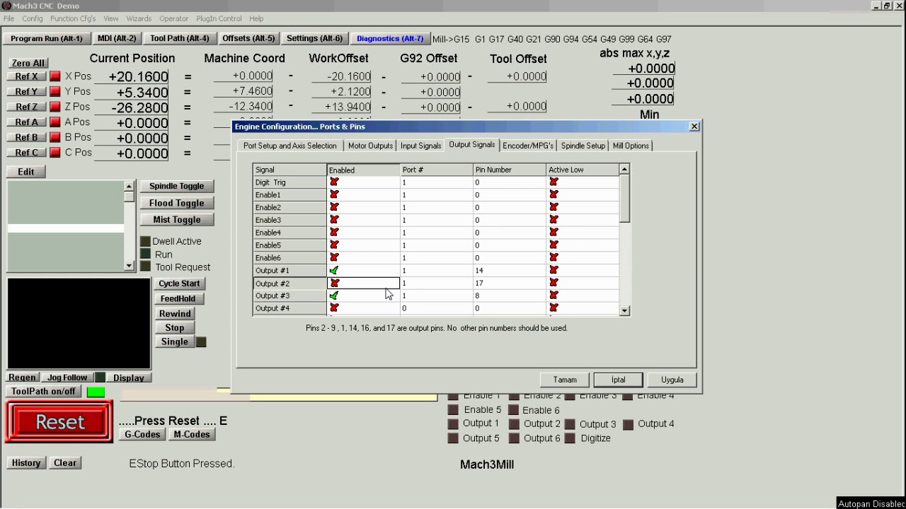 MACH3 Sindle motor bağlantı ayarı   suğutma suyu bağlantı   m03 m08 m07 setting