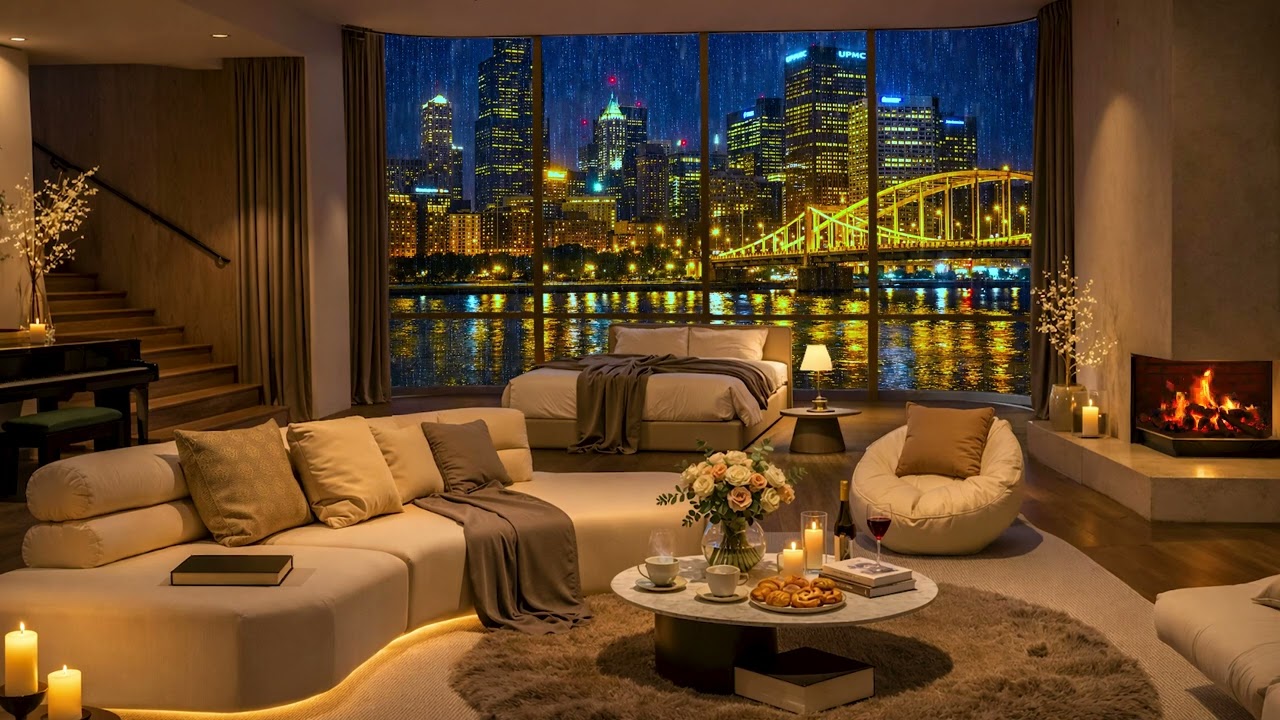 Relaxing Jazz in a Luxury Apartment with City View for Deep Sleep🌃