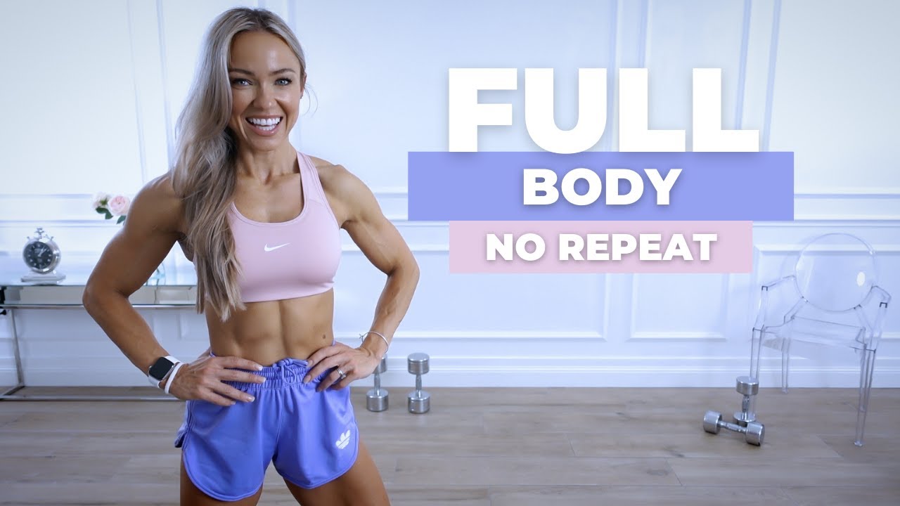 РАЗНООБРАЗНАЯ 30-МИНУТНАЯ ТРЕНИРОВКА НА ВСЕ ТЕЛО — Гантели и собственный вес | Без повторений