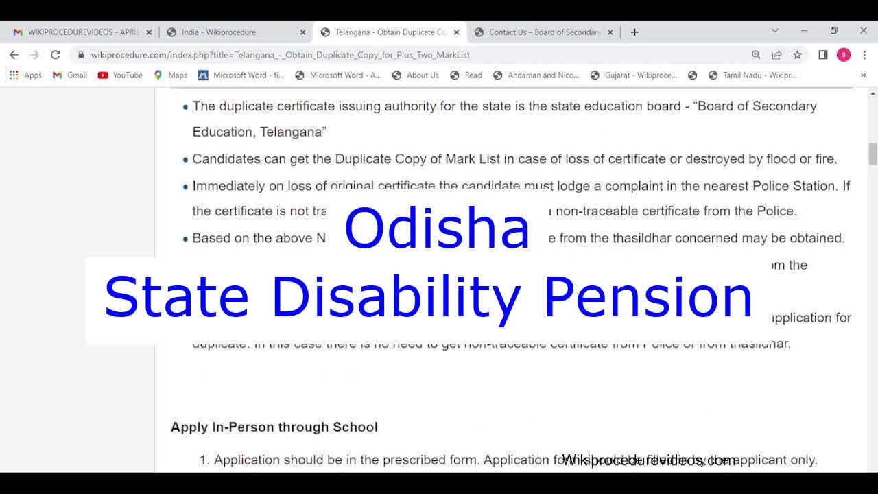 Odisha - Apply for State Disability Pension (Online)