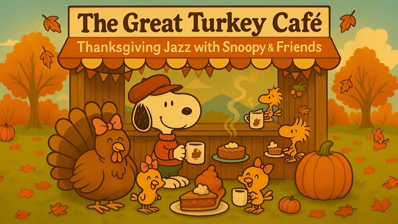 🦃 Cozy Thanksgiving Jazz at The Great Turkey Caf&eacute; ☕ Relaxing Snoopy Music for Peaceful Autumn Days 🍂