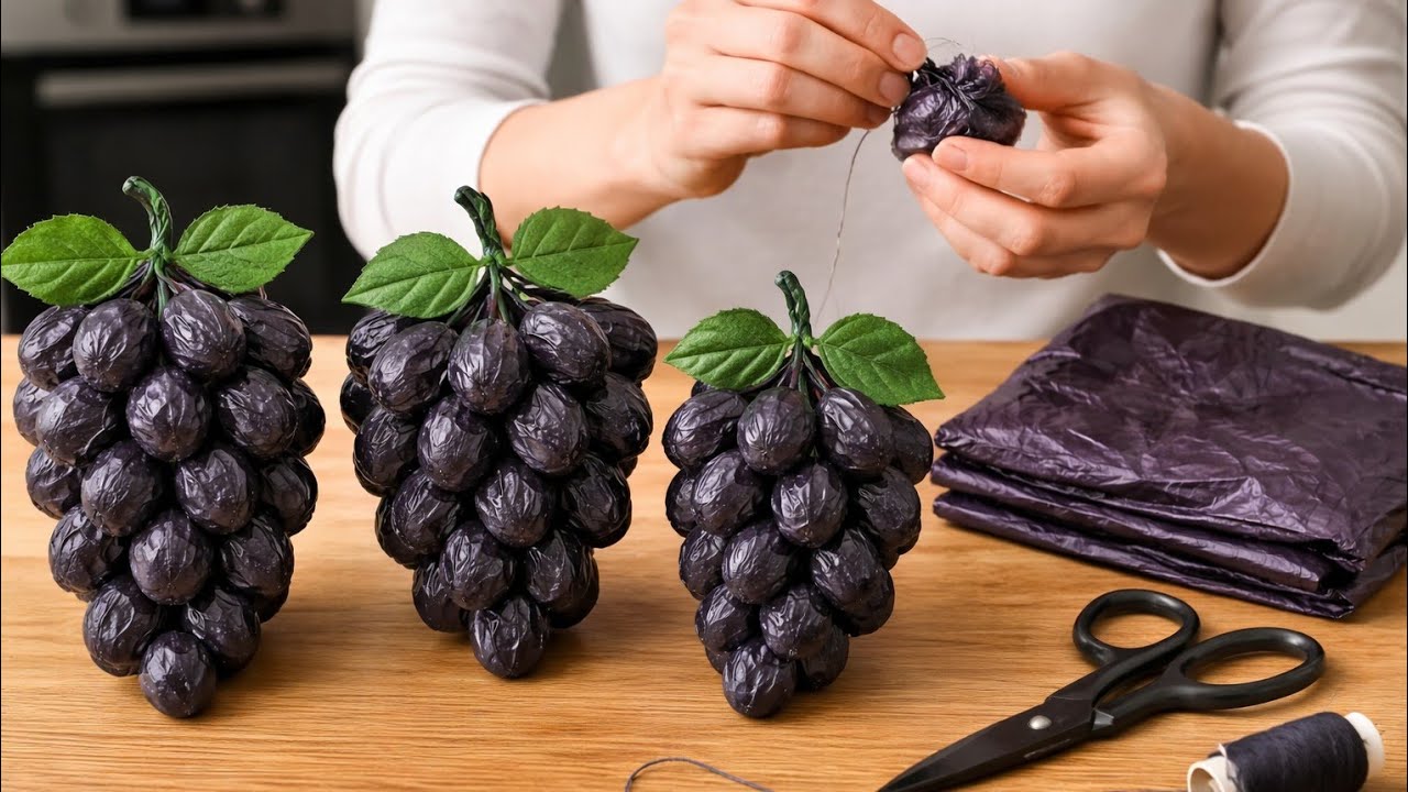 Turn Plastic Bags into Realistic Grapes🍇Easy DIYHome Decor