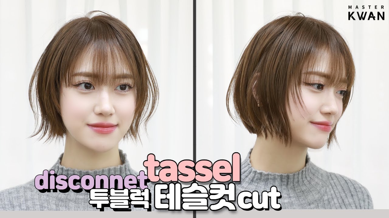 SUB)가벼운 공기감 투블럭 테슬컷 자르기 how to cut disconnected triangle bob hairstyle 청담동 투블럭 일자단발 | 마스터콴
