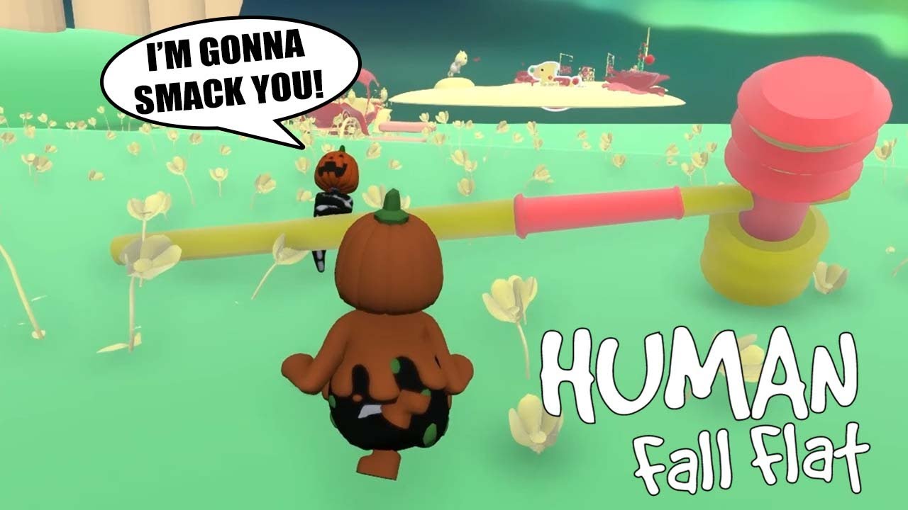 Две тыквоголовые играют с гигантским скрипучим молотом в Human Fall Flat