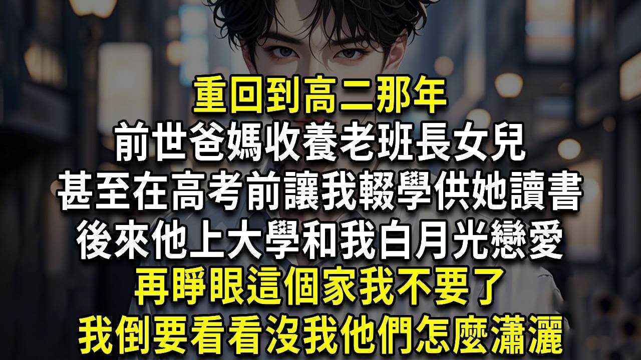 重回到高二那年。前世爸媽收養老班長女兒，甚至在高考前讓我輟學供她讀書，後來他上大學和我白月光戀愛。再睜眼這個家我不要了，我倒要看看沒我他們怎麼瀟灑。
