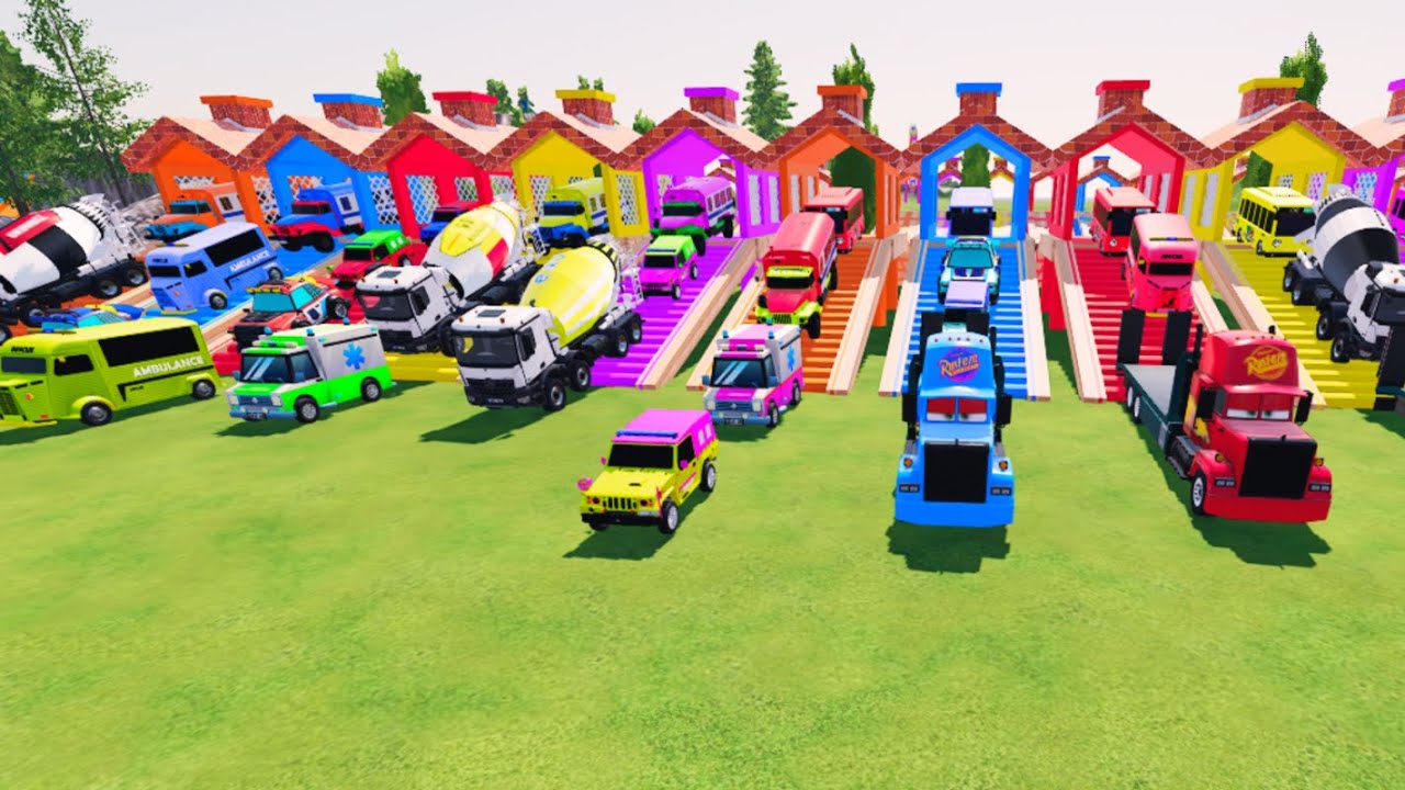 TRANSPORTING ALL CARS, POLICE, AMBULANCE, BUS TAYO, FIRE TRUCK OF COLORS! FS 22