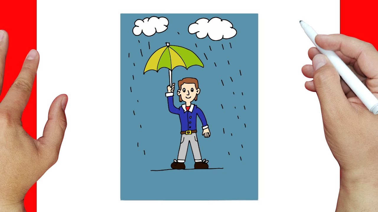 Cómo dibujar un hombre bajo la lluvia correctamente paso a paso | Dibujos fáciles