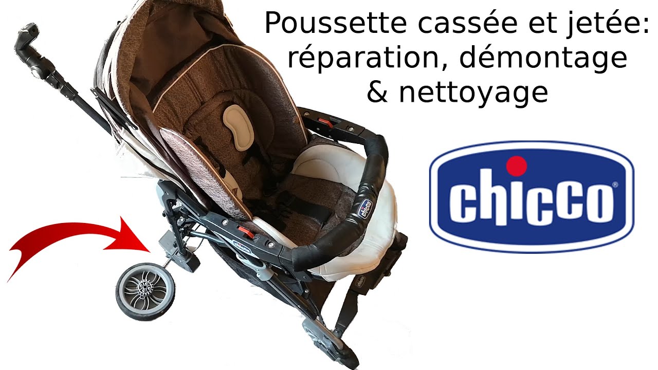 Comment démonter, déhousser, nettoyer et réparer une poussette Chicco trio dont une roue est cassée