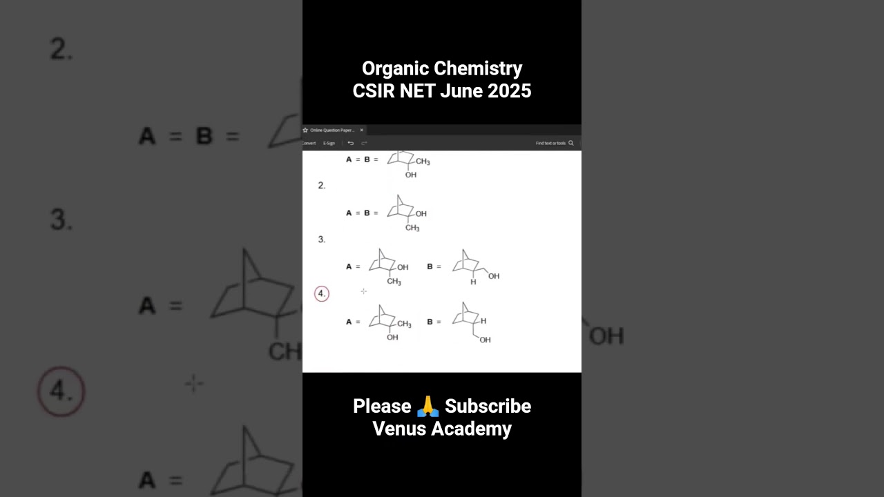 #organicchemistry CSIR NET 2025 JUNE CHEMISTRY QUESTION PAPER WITH ANSWER KEY
