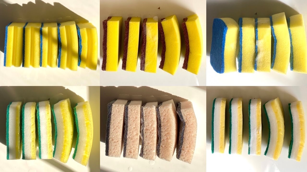 ASMR 🐥 bulk kitchen sponge scour ripping compilation- dry / wet / soapy / jelly - part 1