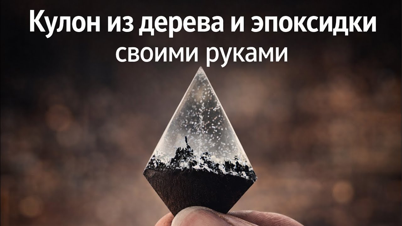 Кулон из дерева и эпоксидной смолы. Снежные горы