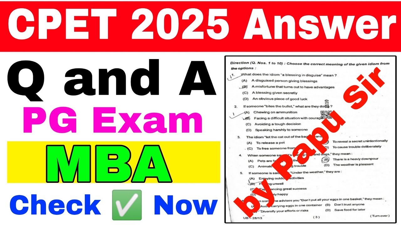 CPET Entrance MBA PG Entrance Answer Key 2025//Odisha PG Entrance Answer Key 2025//Cpet Entrance mba