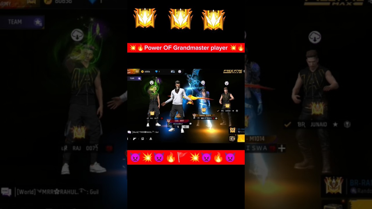 Power of Grandmaster💥👿 player status India ka battle  Royale #freefireshort #grandmaster #triending