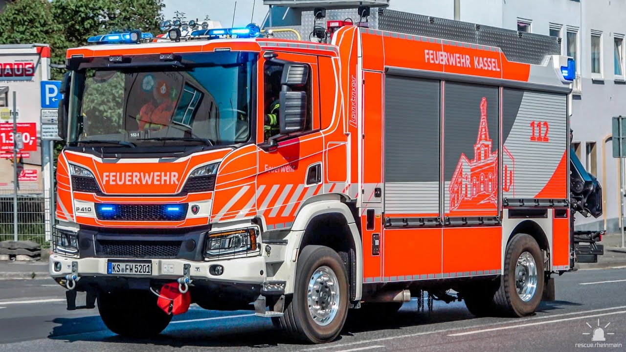 [Neuer Rüstwagen-Kran] HLF, RW-K und RTW der Feuerwehr Kassel zur Schauübung