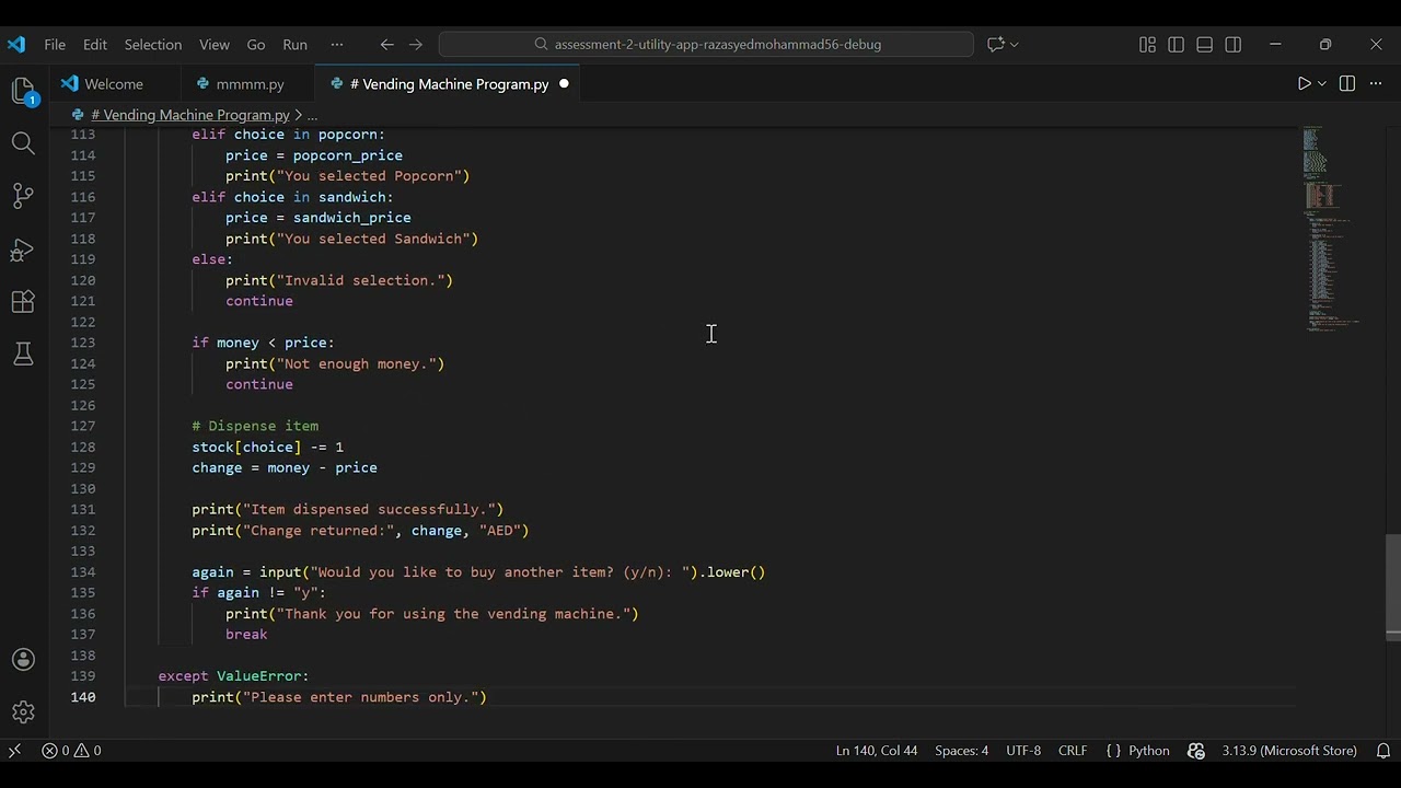 Vending Machine Program Python (Syed Mohammad Raza)